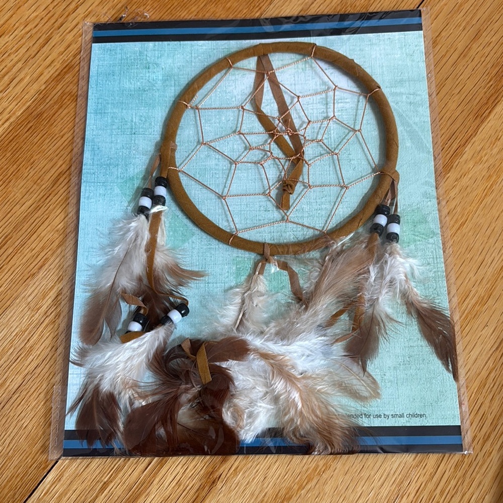 Brown and White Dreamcatcher with Feathers